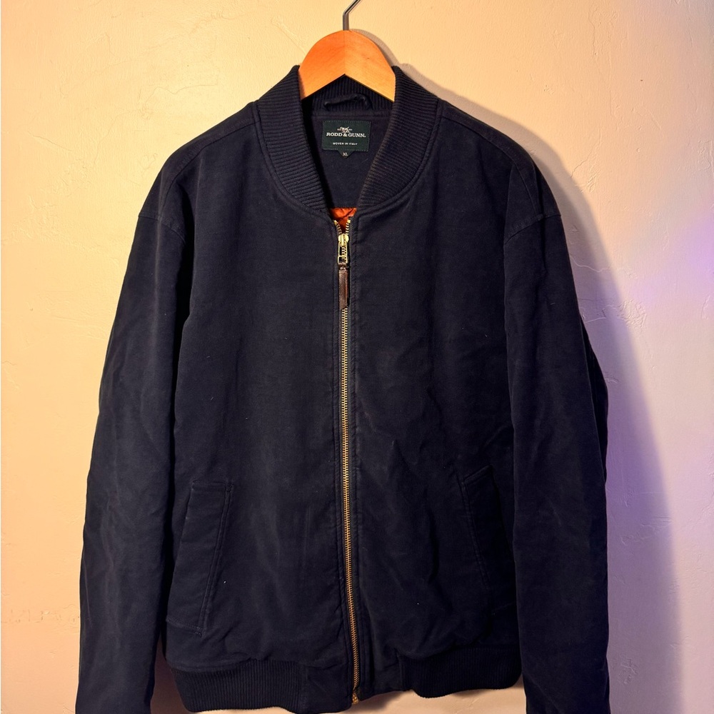 Rodd and Gunn Suede Bomber Jacket - NAVY